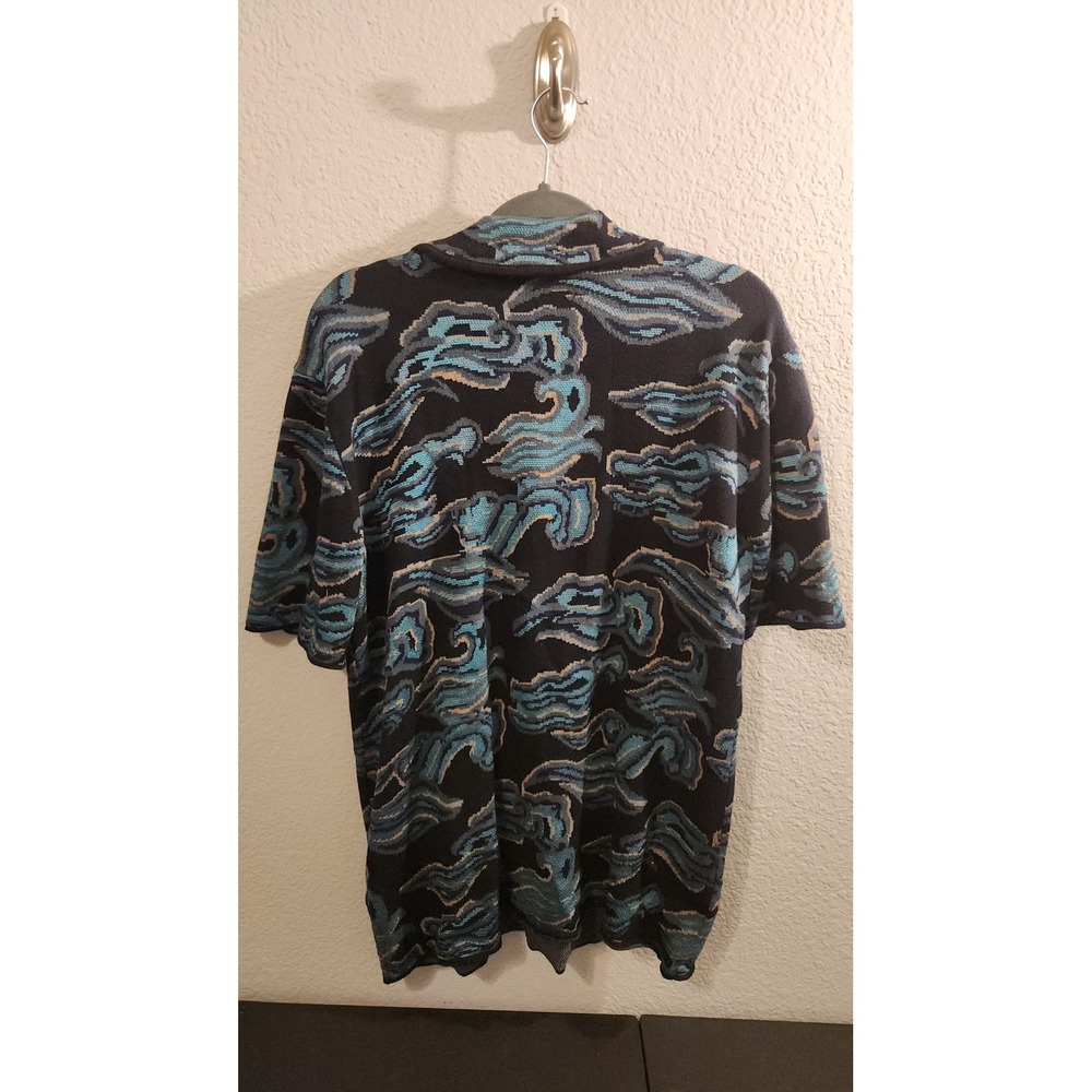 Scotch & Soda Amsterdam Mens Large Jacquard Knit Abstract Wave Camp Shirt Blue - Picture 4 of 6